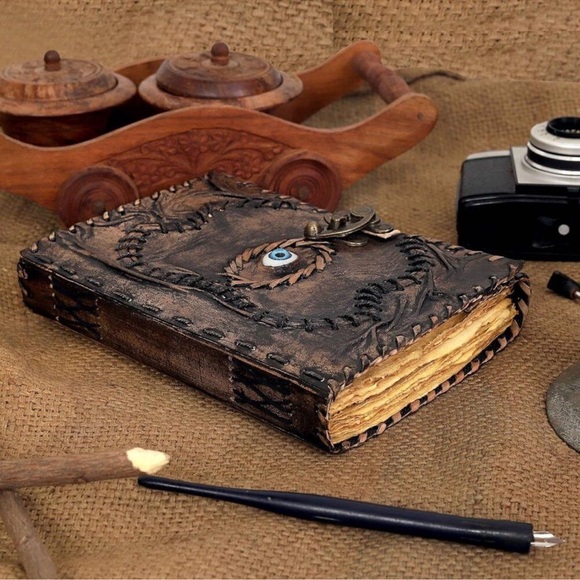 Vintage Hocus Pocus Book of Spells Leather Journal Evil Eye Diary 7” - Picture 6 of 11